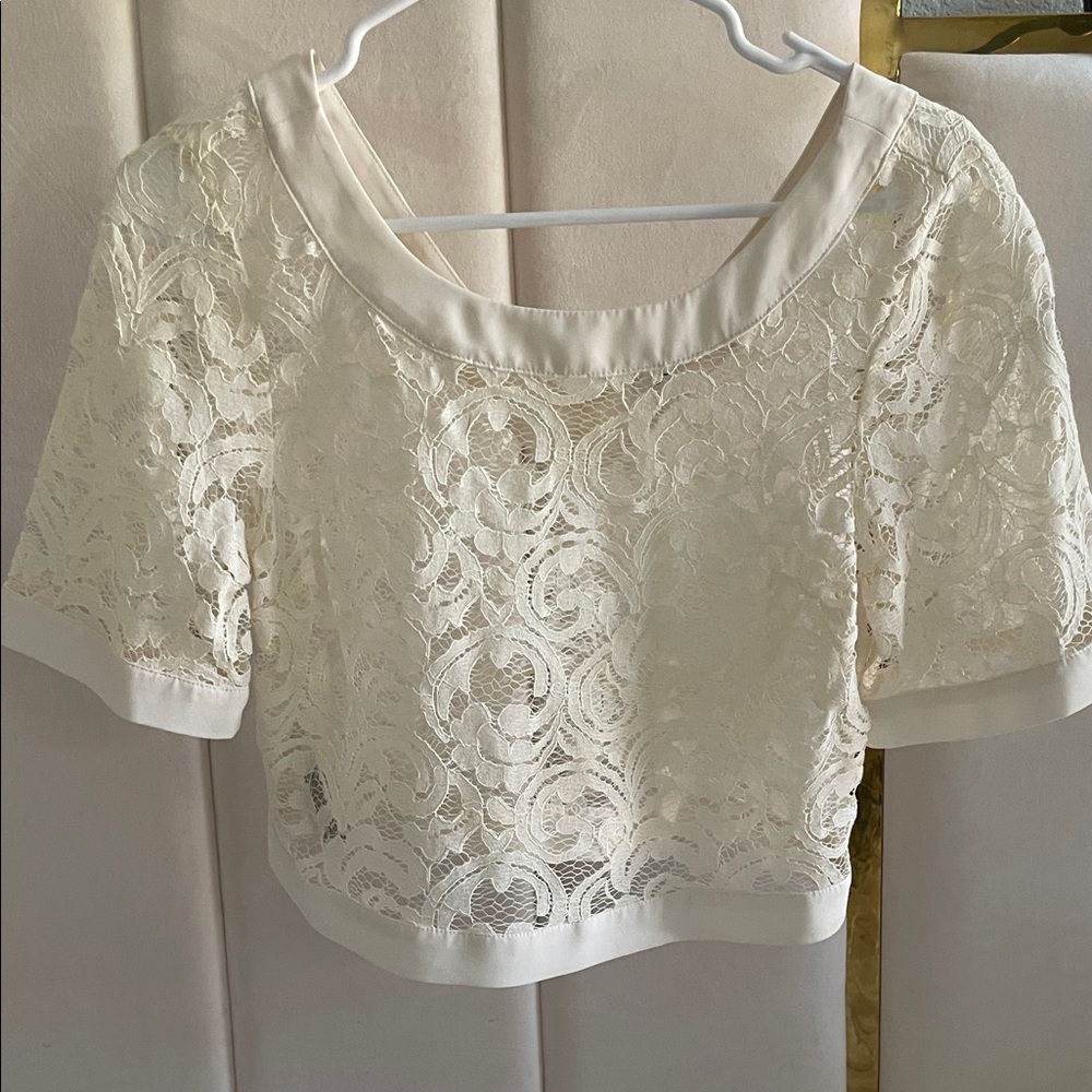 BCBGeneration Cream Lace open back Crop Top